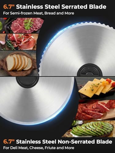 FOHERE Cortadora de Fiambre, Cortafiambres Eléctrico Plegable, con 2 Cuchillas de Acero Inoxidable y Grosor Regulable 0-15mm, Perfecta para Cortar Pan, Queso, Embutidos y Verduras