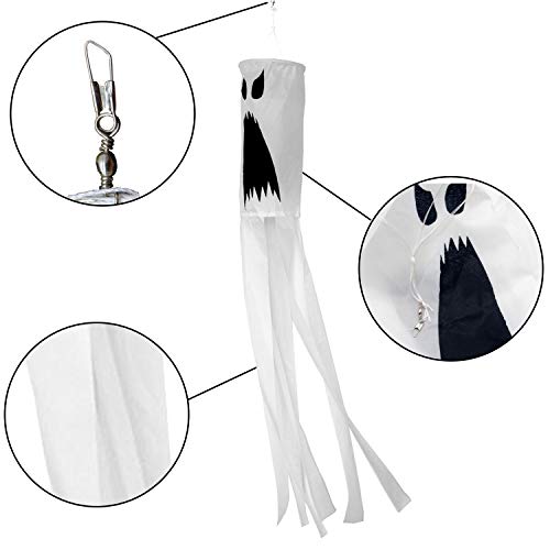 PINCHUANG 2 Pack 40 Inch Halloween Pumpkin Ghost Windsock Flag, Halloween Windsock Outdoor Hanging Decoration for Front Yard Patio Lawn Garden Party Decor (Ghost Windsock) - Thumbnail 2
