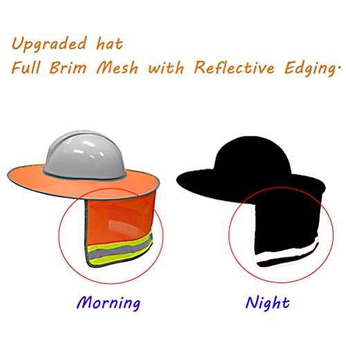 Hard Hat Sun Shield,Full Brim Mesh Neck Sun Shade Protector High Visibility,Reflective(Hard Hat Not Included) by Shellvcase (1, Orange)