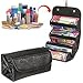 Rimobul Luxury Cosmetic Bag Roll Up Bathroom Organizer Black & Hot Pink
