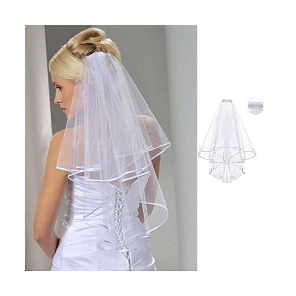 Unsutuo Voile de mariée à 2 niveaux pour enterrement de vie de jeune fille, voile court en tulle avec peigne pour femmes et filles, ivoire, Taille unique