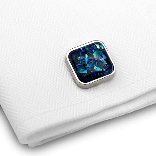 VIILOCK Fancy Nebula Mother of Pearl Square Cufflinks Deep Space Cuff Links Set (Deep Blue)