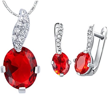 Layla Jewellery 18k White Gold Plated Alloy Swarovski Elements Crystal Jewelry Set include Pendant Necklace and Stud Earrings for Ladies Red