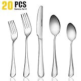 20 Piece Fine Flatware Set, Cutlery Sets Stainless Steel Mirror Polished with Dinner Knives, Forks and Spoons for Dessert & Dinner, Umite Chef Modern Eating Utensils Silverware Tableware Service for 4
