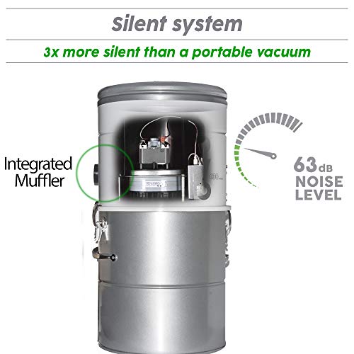 Large Capacity Central Vacuum System - Hybrid Filtration For Air Purification - 25L or 6.6Gal - 630 Airwatts Power Unit - Thumbnail 4