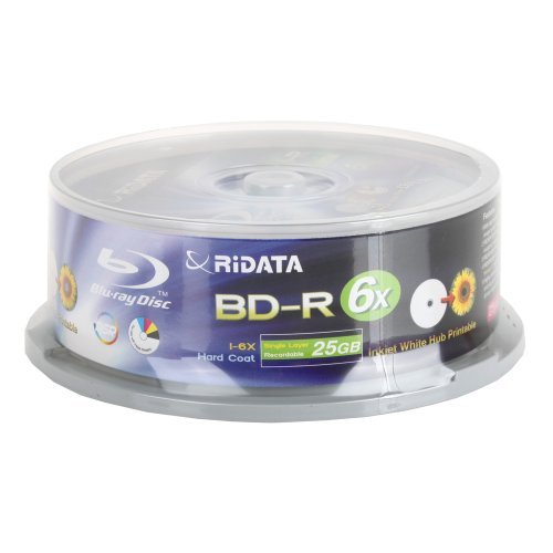 Ridata BD-R 6X 25GB Blu-ray Media White Inkjet Hub Printable Disc, Pack Of 50