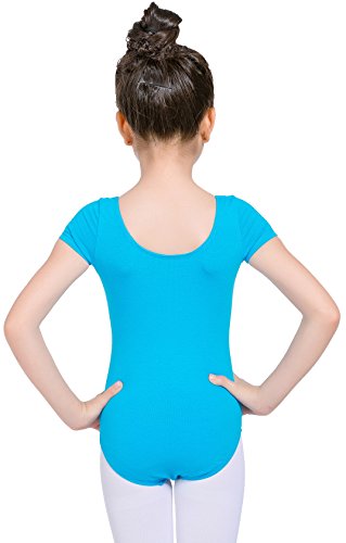 Molldan Girls' Dance Ballet Leotard Short Sleeve Kids Activewear Dress Jumpsuit (6-8Years, Blue) - Thumbnail 3