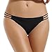 Reteron Women's Petite Strappy Side Bikini Bottoms 2 Pack (Black White, S)