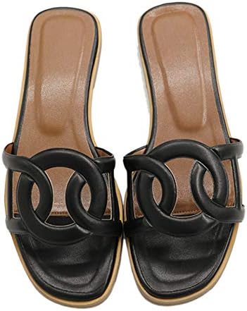 June in Love H Ouch Type Leather Flat Sandals Slippers Summer Casual Shoes Beach Slippers for Women