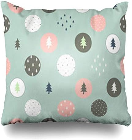 ArtsDecor Throw Pillow Covers Winter Cute Christmas Trees Color Circle On Design Blue Pattern Green Flat Abstract Baby Chic Dot Home Decor Cushion Square Size 18" x 18" Zippered Sofa Pillowcase