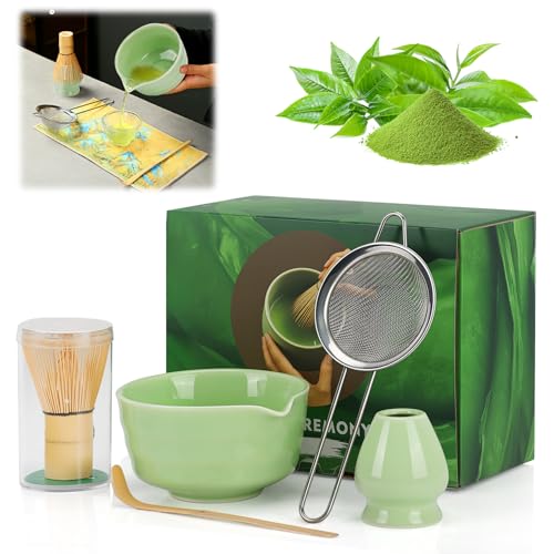 Kit 5 Conjunto Matcha, Kit Completo de Cerimônia do Chá Matcha, Ferramentas de Cerimônia de Chá, Conjunto de Chá Artesanal Batedor