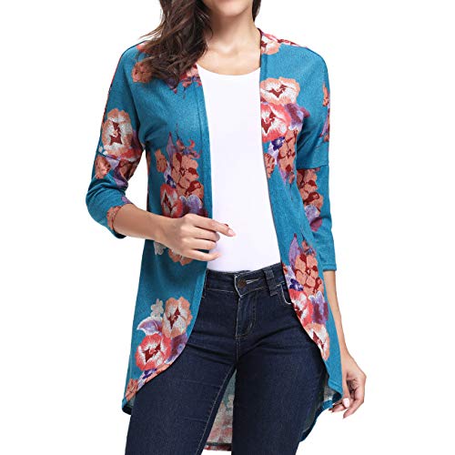 Womens Kimono Irregular Wrap Casual Coverup Tops Blue S