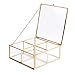 4 Compartment Golden Vintage Glass Lidded Jewelry Box, Large Clear Metal Box for Rings Bracelet Keepsake, Golden Organizer Home Decor with Decorative Lace