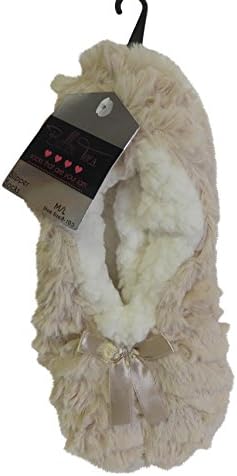 Cozy and Warm Fleece Non Skid Slipper Socks (Medium-Large, Beige)