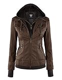 LL WJC664 Womens Faux Leather Jacket with Hoodie XL COFFEE