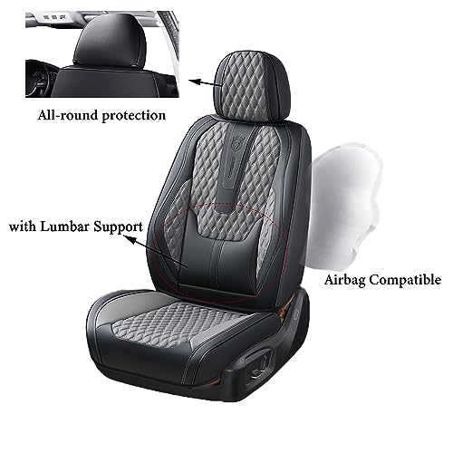 Coverado Car Seat Covers, Premium Leather Seat Cover Car, Waterproof Car Seat Protector with Lumbar Support Front and Rear Pack of 5, Universal Fit for Most Saloons, SUV Pick-up B-8859