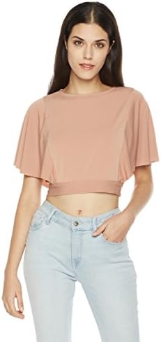 Painted Heart Women's Ruffle Sleeve Open Back Crop Top X Small Dusty Pink