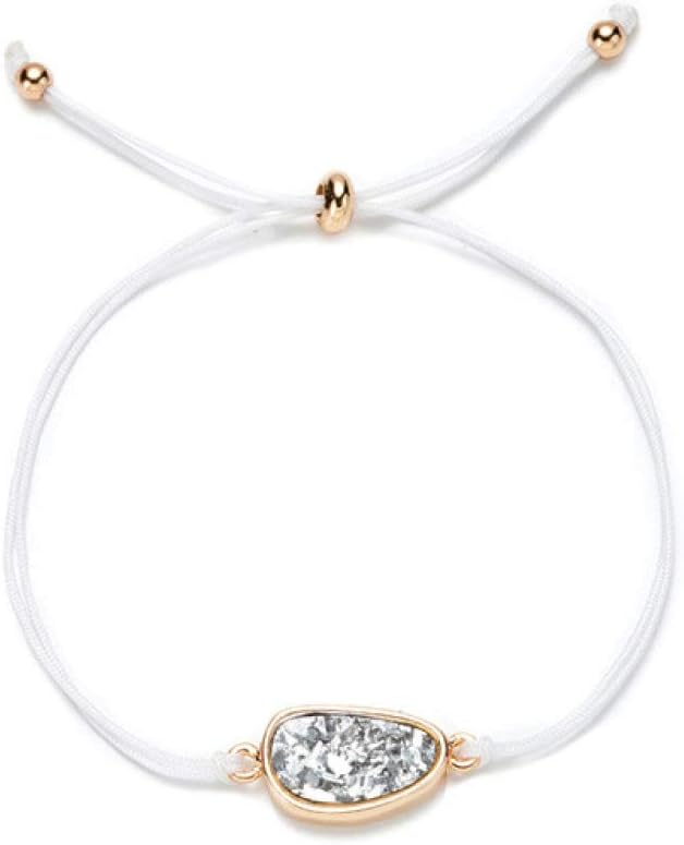 lonfenner Crystal Bangle,Natural Stone Bracelet, Crystal Quartz Druzy Charm Bracelet, White Ladies Rope Cuff Bracelet Gift, Birthday Gift