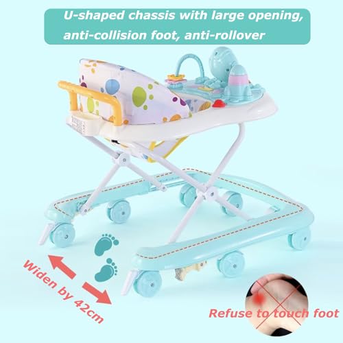 OYDAS Baby Walkers,for Boys Girls with 8 Wheels Foldable Walker Music Box Awning Foldable Toddler Walker Help Baby Walk Anti Rollover,for baby aged 6-18 months