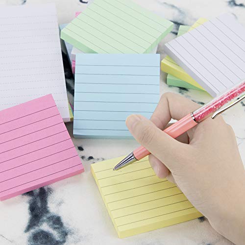 JPSOR 15Pads Colorful Lined Sticky Notes Set, Memo Notes, Self-Stick Notes, 10Pads 3" x 3", 5Pads 6" x 4", 5 Colors - Thumbnail 6