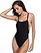 SHEKINI Backless High Cut Swimsuits One Piece Thong Bathing Suits For Women (Medium/(US 8-10), Manhattan Black)
