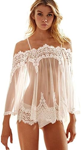 Lingerie Set Sexy, TurningPo Women Lace Underwear Babydoll Sleep Dress Sleepwear Bra+ G-string (3XL, White)