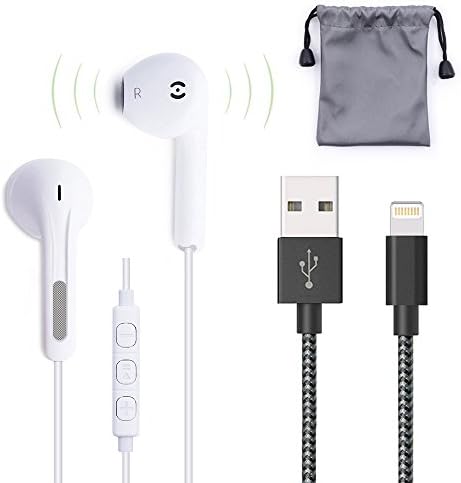 Apple EarPods with Remote Control and Mic,For iPhone 6/6s 5/5s/5c/New Samsung In-Ear Headphone Stereo Headset Earbuds, iPhone Charge Cable Lightning to USB with Bag (white)