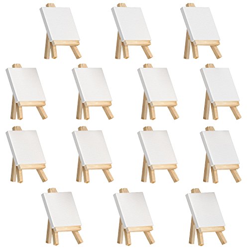 Arteza Mini Paint Canvases for Painting with Easels, Pack of 14, 3 x 3