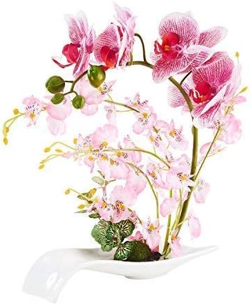 Imiee Artificial Phaleanopsis Arrangement with Vase Decorative Orchid Flower Bonsai (Pink)