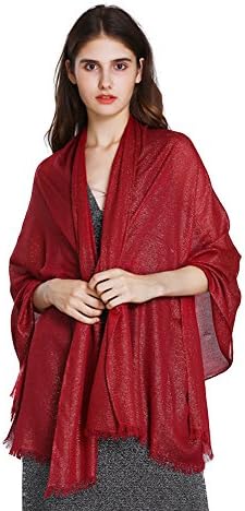 Womens Glitter Metallic Wrap Shawl, Prom Evening Dress Sheer Bridal Scarf Pashmina for Prom, Wedding, Party(Burgundy)