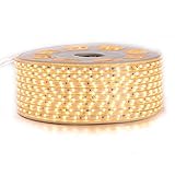 Shine Decor Dimmable Led Strips Light,Rope Light, High Voltage 110V, SMD 2835 60Led/M, 150ft/roll, 3000K Warm White, with Plastic Tube Cover, Indoor/Outdoor use.
