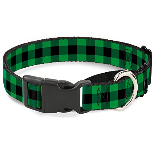 Buckle-Down Buffalo Plaid Black/Neon Green Martingale Dog Collar, 1.5" Wide-Fit…