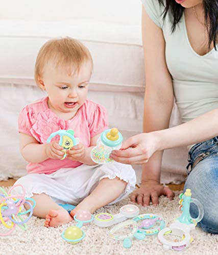 FORSTART 9pcs Baby Rattles Teether, Shaker, Grab and Spin Rattle, Musical Teething Rattle Set, Early Educational Teething Toys for 3, 6, 9, 12 Month Baby Infant, Newborn - Thumbnail 2