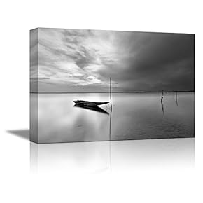 Lonely Boat on a Peaceful Lake | Canvas Print Ready to Hang - 16" x 24"