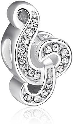 EvesErose Silver Crystal Music Note Bead Sterling Charm Fits Pandora & Similar Bracelets