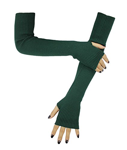 Farlenoyar Women Knit Cashmere Soft Winter Warm Gloves Arm Warmer Long Fingerless Gloves (Dark Green)