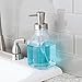 mDesign Square Glass Refillable Foaming Soap Dispenser Pump Bottle for Bathroom Vanity Countertop and Sink, Vintage-Inspired, Compact Container Design - Emba Collection, Clear/Brushed Chrome