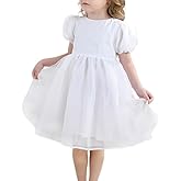 Girls Puff Sleeve Birthday Dress Toddler Tulle Tutu Short Sleeve Party Dressy Flower Girls Dresses for Wedding 1-8Y