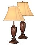 King's Brand L2601 Fabric Shade Table Lamps, Brushed Red Finish, Set of 2 (Kitchen)