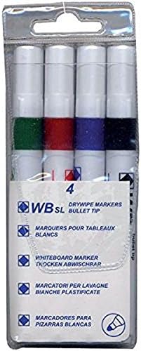 4 Whiteboard Drywipe Marker Pens Bullet Tip Non-Toxic Ink Assorted - Pack of 4