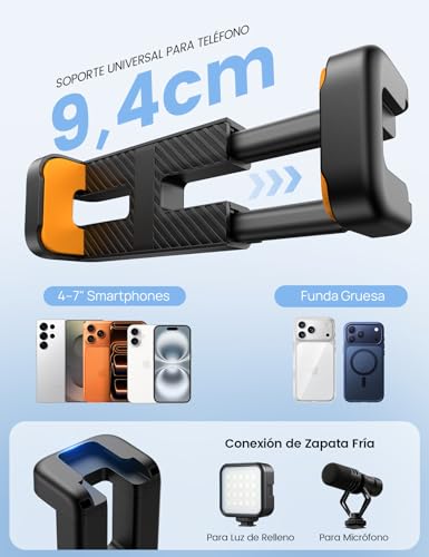 Lamicall Tripie para Celular - [130 g Ultraligero] Selfie Stick para iPhone con Control Remoto, 360° Girando Phone Tripod, con Tornillo de 1/4'' y Zapata Fría para iPhone, GoPro, Cámara, Pocket 3/4