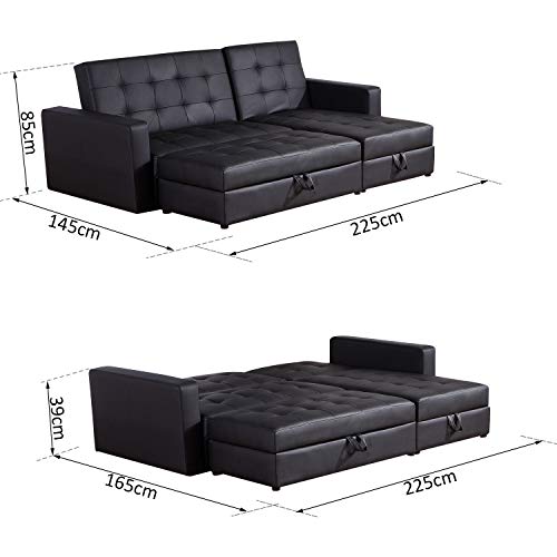 Deluxe Faux Leather Corner Sofa Bed Storage Sofabed Couch with