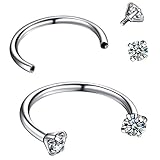Areke Cute Cubic Zirconia Stainless Steel Hoop Nose Piercings Studs Ring for Lip Eyebrow Nipple Ear