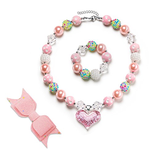 vcmart Gilitter Chunky Bubblegum Beads Girls Necklace & Bracelet & Hairpin Set with Gift Box