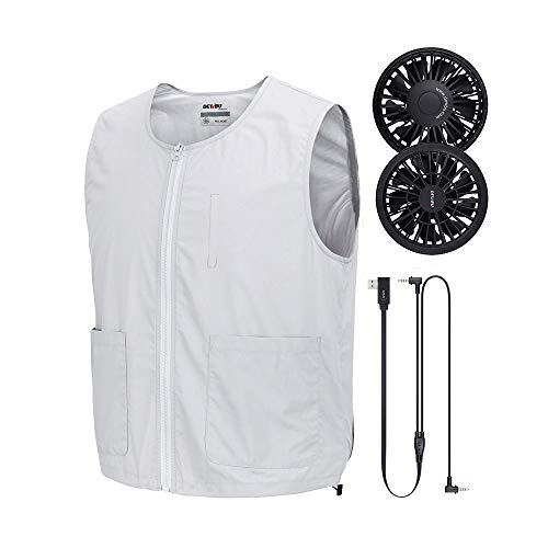 DEWBU Cooling Vest Workwear 2 Whisper Quiet Strong Fan 3 Gear USB Switch Cable (Gray Suit,XX-Large)