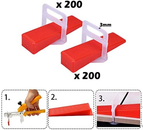 GreatBBA 3mm Fast Tile Leveling System Kit, 200pcs Clips and 200pcs Wedges Tiling Flooring Tools