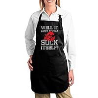 FOECBIR Well It Gonna Suck Itself Crawfish Canvas Kitchen Chef Bib with Pocket Adjustable for Cooking