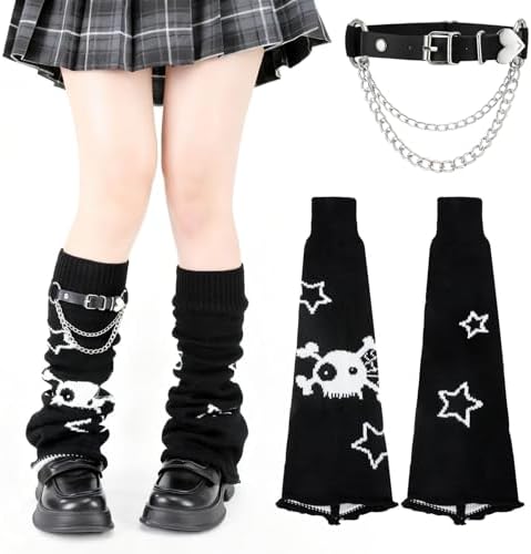 heyheyshine Y2k Star Skull Print Two Side Wear Knitted Leg Warmers