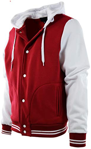 ChoiceApparel Mens Baseball Varsity Jacket with Detachable Hoodie (XL, 611-Red/White)