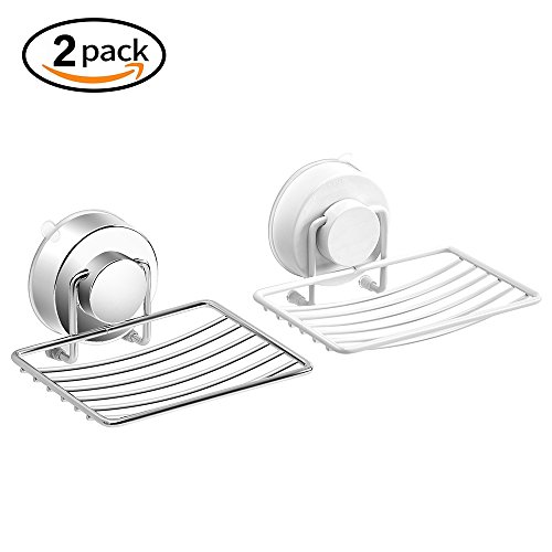 changhao 2 Pack Soap Dish Holder, Super Powerful Vacuum Suction Cup Soap Saver - for Bathroom & Kitchen - Easy Installation and No Drilling Stainless Steel